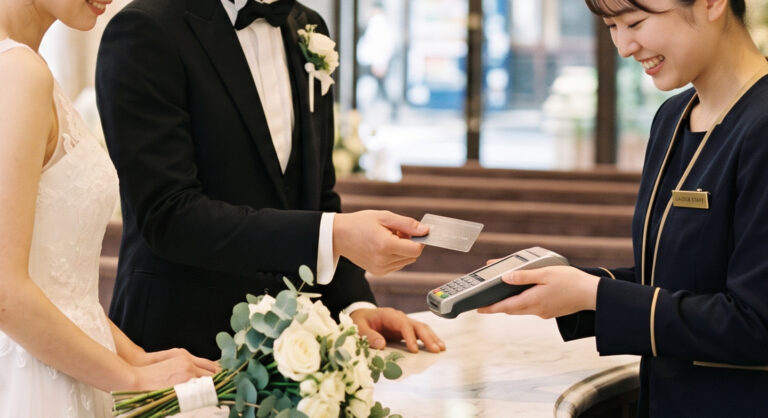銀座の結婚式場ラシックアンジュールで結婚式の支払いをクレジットカード決済にしてポイントを貯めている、の新郎新婦